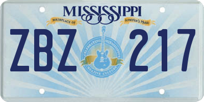 MS license plate ZBZ217
