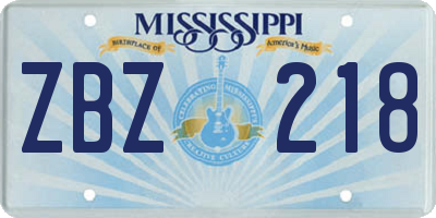 MS license plate ZBZ218