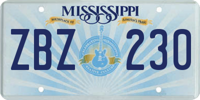 MS license plate ZBZ230