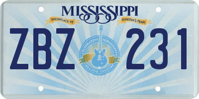 MS license plate ZBZ231