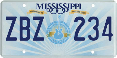 MS license plate ZBZ234