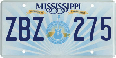 MS license plate ZBZ275