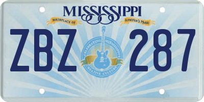 MS license plate ZBZ287
