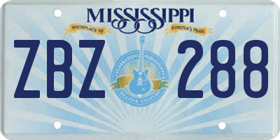 MS license plate ZBZ288