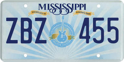 MS license plate ZBZ455