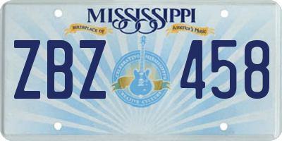 MS license plate ZBZ458