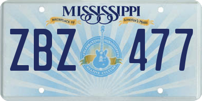 MS license plate ZBZ477