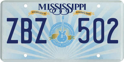 MS license plate ZBZ502