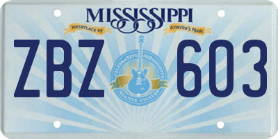MS license plate ZBZ603