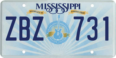 MS license plate ZBZ731