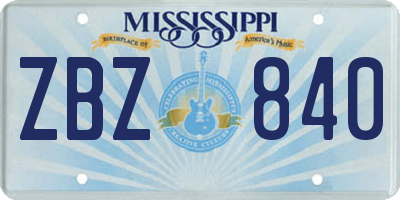 MS license plate ZBZ840