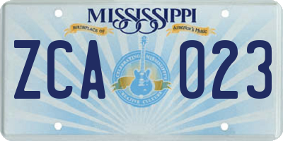 MS license plate ZCA023