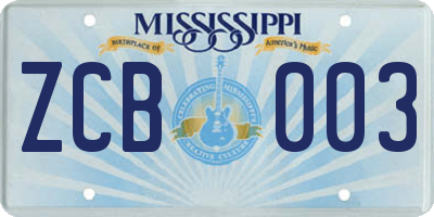 MS license plate ZCB003