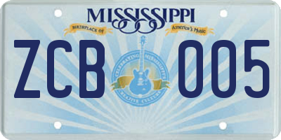 MS license plate ZCB005