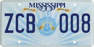 MS license plate ZCB008