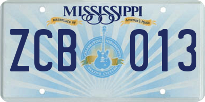MS license plate ZCB013