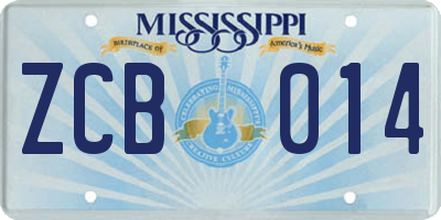 MS license plate ZCB014