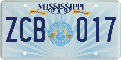 MS license plate ZCB017