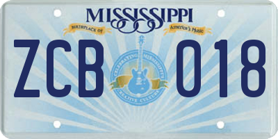 MS license plate ZCB018