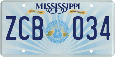 MS license plate ZCB034
