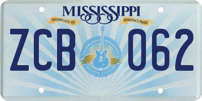 MS license plate ZCB062
