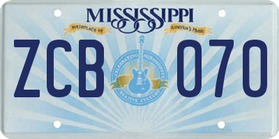 MS license plate ZCB070