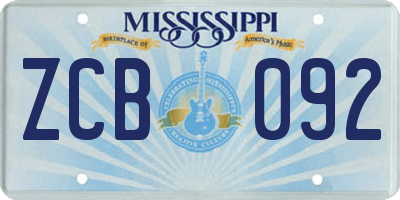 MS license plate ZCB092