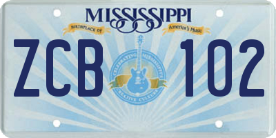 MS license plate ZCB102