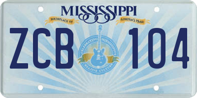 MS license plate ZCB104