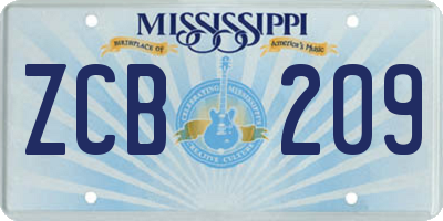 MS license plate ZCB209
