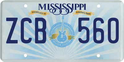 MS license plate ZCB560