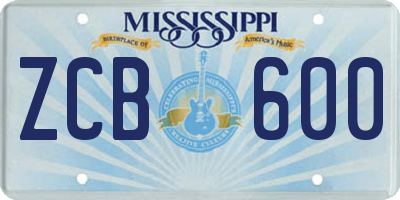 MS license plate ZCB600