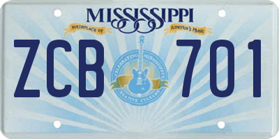 MS license plate ZCB701