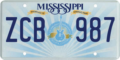 MS license plate ZCB987