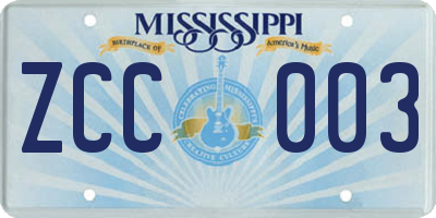 MS license plate ZCC003