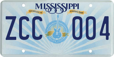 MS license plate ZCC004