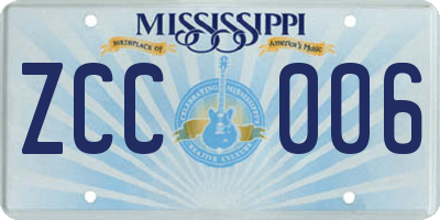MS license plate ZCC006