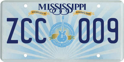 MS license plate ZCC009