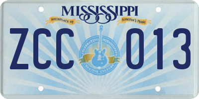 MS license plate ZCC013