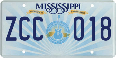 MS license plate ZCC018