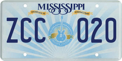 MS license plate ZCC020