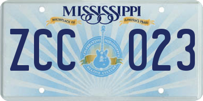 MS license plate ZCC023