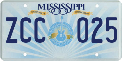 MS license plate ZCC025