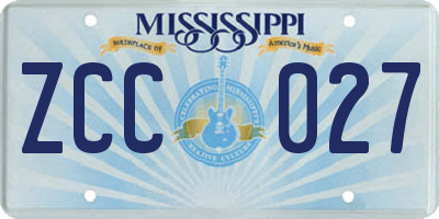 MS license plate ZCC027