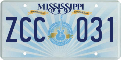 MS license plate ZCC031