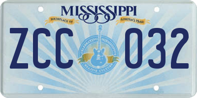 MS license plate ZCC032