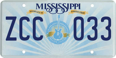 MS license plate ZCC033