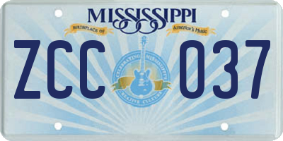MS license plate ZCC037
