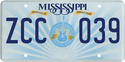 MS license plate ZCC039