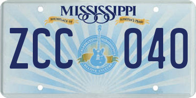 MS license plate ZCC040